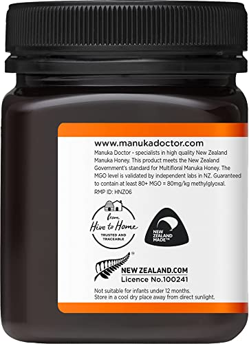 Manuka Doctor - MGO 80+ Manuka Honey Multifloral, 100% Pure New Zealand Honey. Certified. Guaranteed. Raw. Non-GMO (8.75oz) - Medaid International