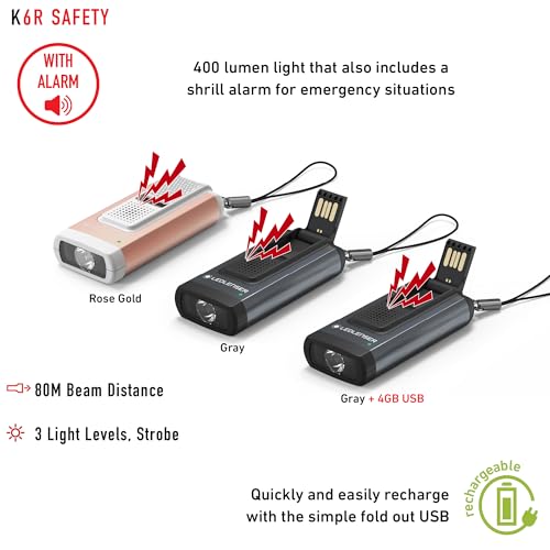 Ledlenser - K6R Keychain Flashlight with 400 Lumens, USB Rechargeable, Safety Alarm