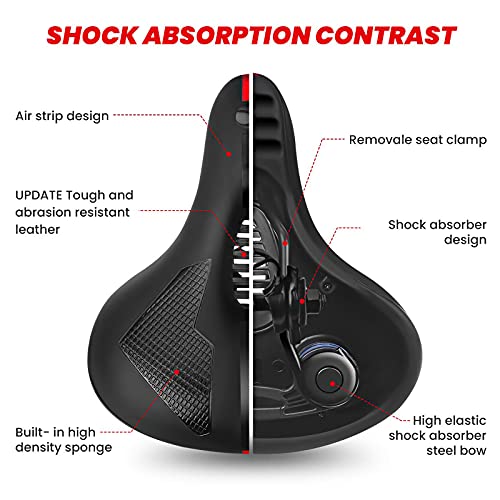 Brgood - Comfortable Wide Bike Seat with Memory Foam, Dual Shock Absorber, Universal Fit