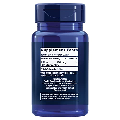 Life Extension Lithium, 1000 mcg – Lithium Orotate – Helps Maintain Cognitive Function & Memory – Low-Dose Formula – Non-GMO, Gluten-Free, Vegetarian – 100 Capsules - Medaid International