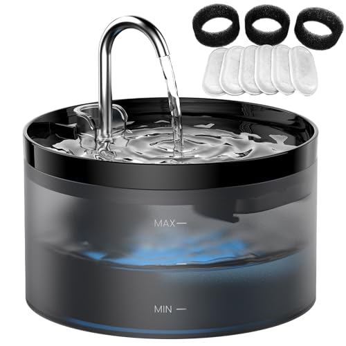 Giotohun - 2L Cat Water Fountain with 6 Filters & 3 Foam Filters, Black