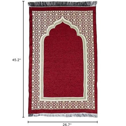 Modefa Turkish Islamic Prayer Mat - Thin Woven Chenille Sajjadah - Intricate Praying Rug Ramadan Eid Gift - Traditional Muslim Janamaz Sajada for Men Women - Geometric Selcuk Star (Red) - Medaid International