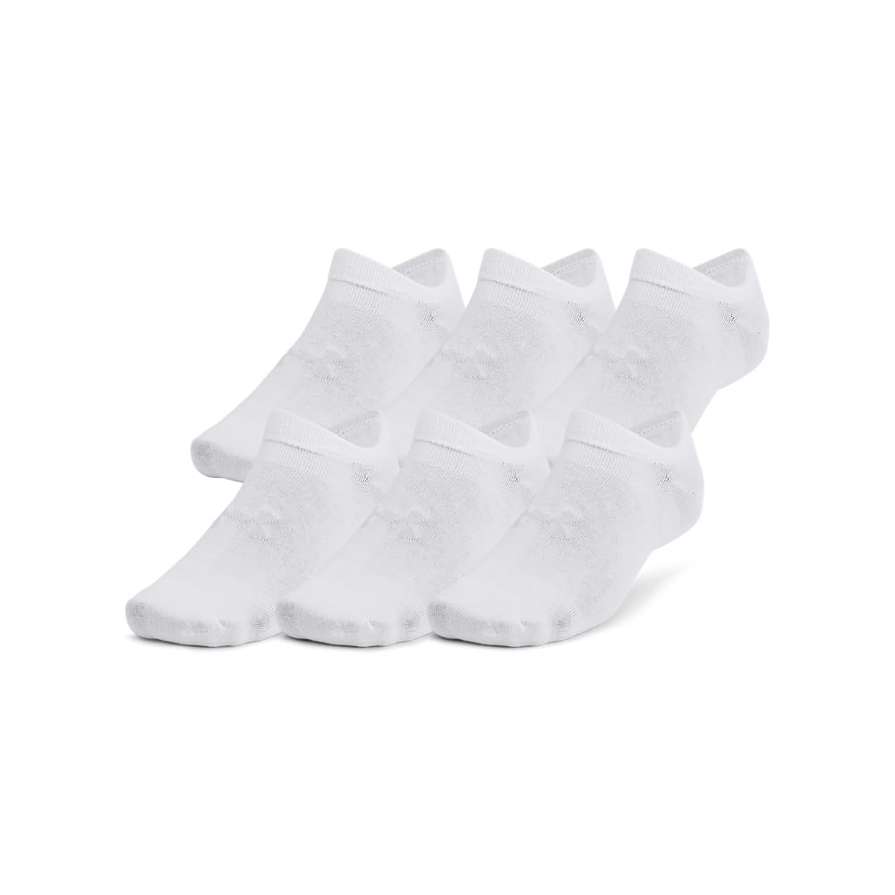 Under Armour Unisex-Adult Essential No Show Socks 6 Pack, (100) White/White/Halo Gray, Large - Medaid International