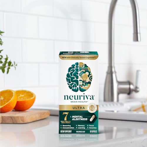NEURIVA Ultra Decaffeinated Clinically Tested Nootropic Brain Supplement for Mental Alertness, Memory, Focus & Concentration, Cognivive, Neurofactor, Phosphatidylserine, Vitamins B6 B12, 60 Capsules - Medaid International