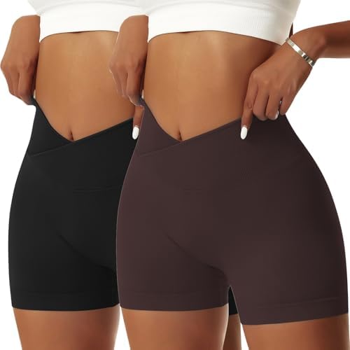 شورت رياضة للنساء بخصر على شكل حرف V قابل للتمدد، شورتات يوجا لرفع المؤخرة، شورت لياقة بدنية قصير بخصر مرتفع بدون خياطة للتمارين الرياضية ورفع المؤخرة، سراويل صيفية قصيرة ضيقة من فيرتفي|B0C2TZJF5K