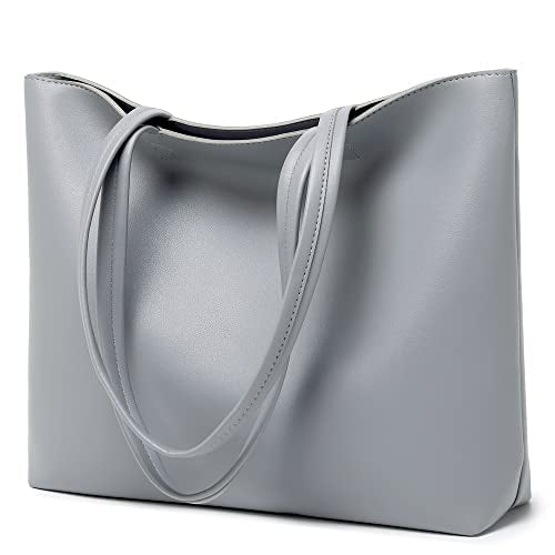 Meegirl - Simple PU Leather Tote Bag with Zip, Inner Pocket, Stylish Design