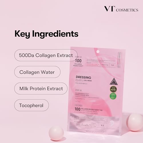 VT COSMETICS Collagen Reedle Shot 100 2-Step Hydrogel Mask(34.5gx4ea), Intensive Firming, Exosome 500Da Collagen, Fine Lines, Overnight Melting Mask, Korean Facial Mask, Pink Collagen - Medaid International
