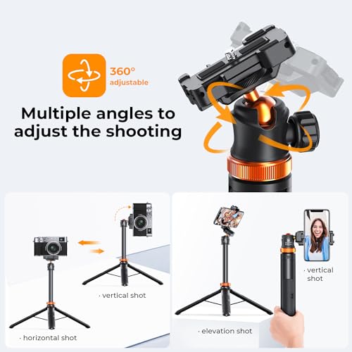K&F Concept 62'' Phone Selfie Stick Tripod, 2-in-1 Lightweight Cellphone Holder and Camera Stand with Remote, Extendable Adapter for GoPro, Compatible with iPhone/Android Phone/GoPro/Camera - Medaid International