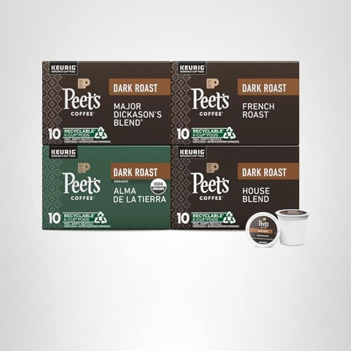 Peet's Coffee, Keurig K-Cup Pods Dark Roast Variety Pack - Major Dickason's Blend, French Roast, Organic Alma De La Tierra, House Blend, 40 Count (4 Boxes of 10 K-Cup Pods)