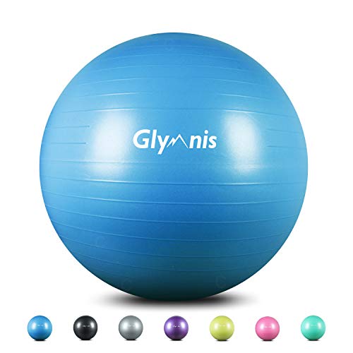 Glymnis - Anti-Burst Fitness Ball 55cm/65cm/75cm, Max Load 300kg, Quick Pump