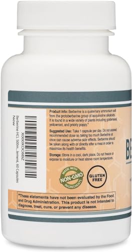 Berberine Supplement 500mg, 60 Capsules (Third Party Tested, Non-GMO, Gluten Free, Vegan Safe) AMPK Activator - Berberine HCL for Cardiovascular Health by Double Wood - Medaid International