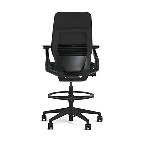 Steelcase Gesture 442 Stool Chair - Cogent: Connect Licorice Fabric, Shell Back, Dark on Dark Frame, Polished Aluminum Base - Medaid International