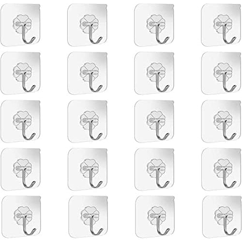 SKY-TOUCH Adhesive Wall Hooks 20 Pcs, Transparent Strong Suction Hooks For Home Kitchen and Bathroom, Heavy Duty Nail Free Sticky Hangers with Hooks Utility Towel Bath Ceiling Hooks, Transparent - Medaid