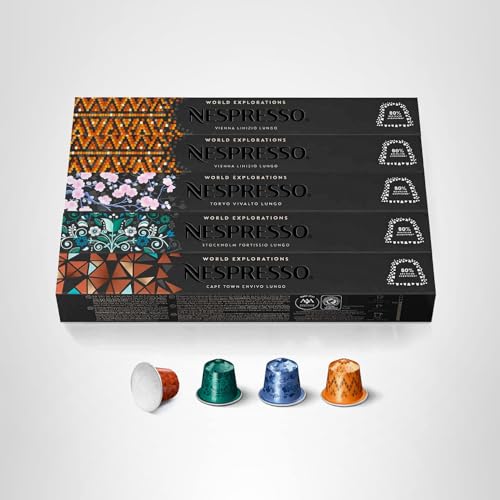 Nespresso Capsules Original Line, Morning Lungo Blends Variety Pack, Mild to Medium to Dark Roast Coffee, 50-Count Coffee Pods