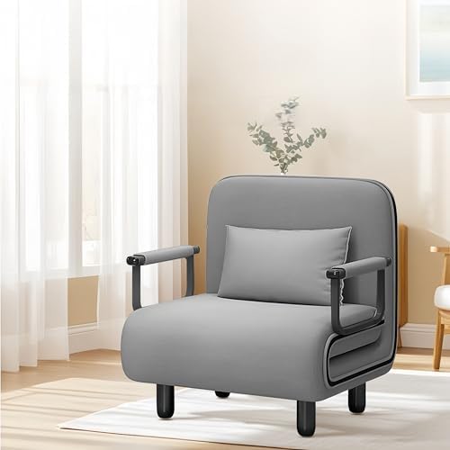 Multifunctional sofa bed, 3-in-1 folding sofa bed chair, with 5-position adjustable backrest, wheels, 2 supporting legs, and a chaise lounge with pillows. (65cm)|B0FKYRJTRL