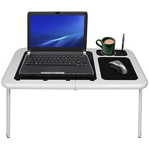E-Table - LD09 White/Black Laptop Table with Cooling Fans, Mouse Pad & Cup Holder