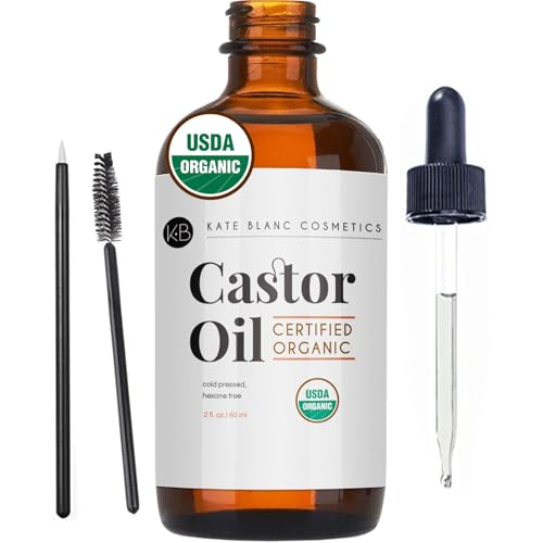 Kate Blanc Cosmetics Castor Oil Organic for Hair, Lashes, Face (2oz), 100% Pure, Cold Pressed, Hexane Free. Eyelash Serum for Thicker-Looking Eyelashes & Eyebrows - Medaid International