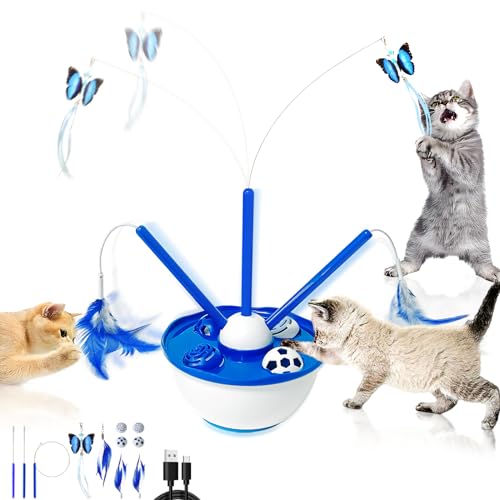 Petcronies - 4 in 1 Automatic Cat Toy with Fluttering Butterfly & Moving Feathers