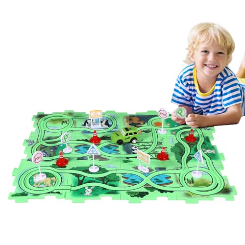 Boxob - 25 Piece Car Track Puzzle Toy Set, Educational Montessori Game Assembly for Kids, Battery-Free (Land Series)