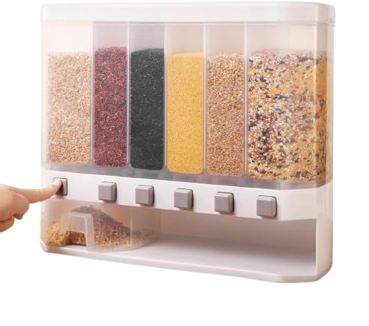6-Grid Wall-Mounted Dry Food Dispenser – Airtight Kitchen Organizer