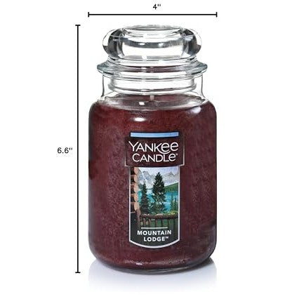 Yankee Candle Mountain Lodge Scented, Classic 22oz Large Jar Single Wick Aromatherapy Candle, Over 110 Hours of Burn Time, Apothecary Jar Fall Candle, Autumn Candle Scented for HOM - Medaid International