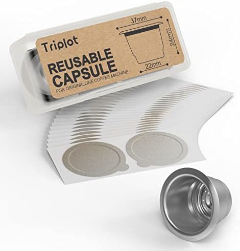 Triplot Reusable Capsules for Nespresso OriginalLine - Refillable Coffee Pods,Stainless Steel Cups Compatible for Nespresso OriginalLine Machine (1pod+50lids)…|B0BNW5H221