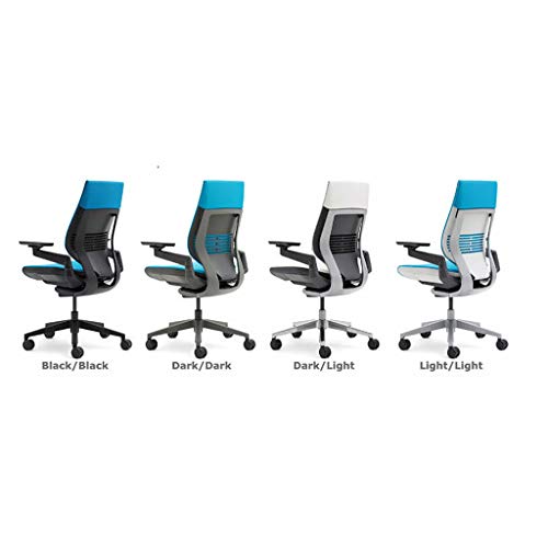 Steelcase Gesture Office Chair - Black Leather, Medium Seat Height, Wrapped Back, Dark on Dark Frame, Lumbar Support - Medaid International
