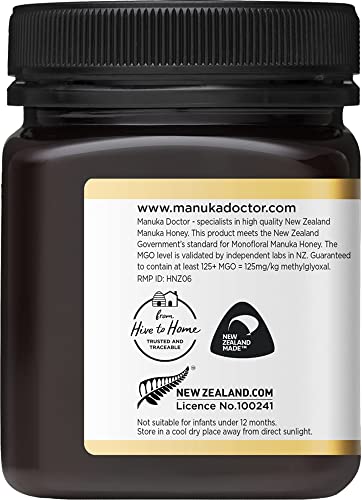 Manuka Doctor - MGO 125+ Manuka Honey Monofloral, 100% Pure New Zealand Honey. Certified. Guaranteed. Raw. Non-GMO (8.75 oz) - Medaid International
