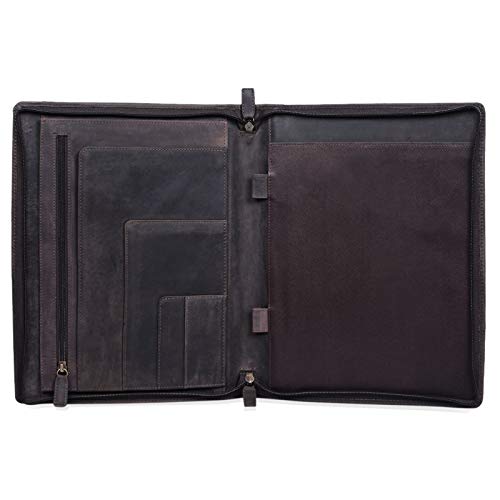 Stilord - 'Julius' Vintage A4 Leather Conference Folder for Tablets, Dark Brown