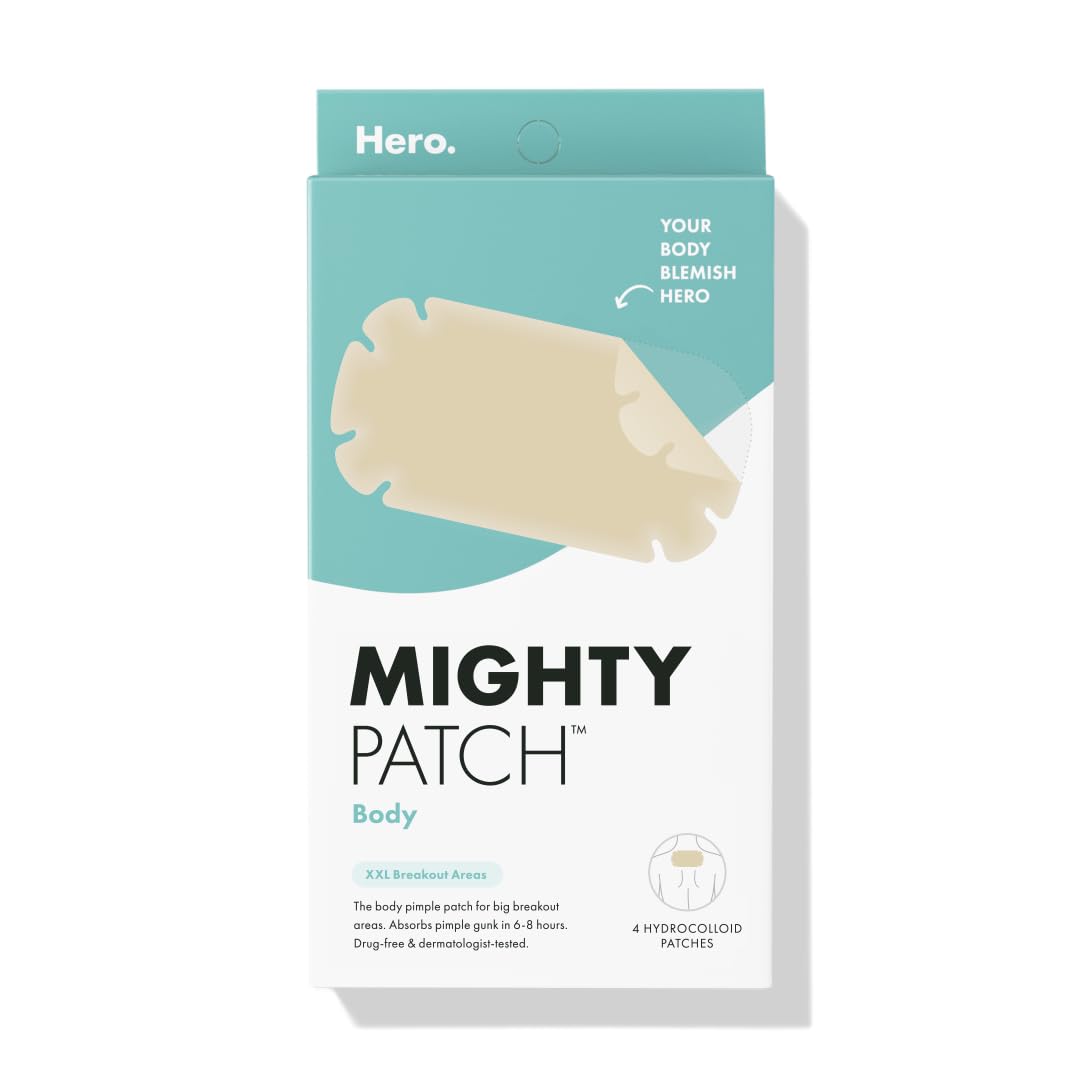 Mighty Patch Hero Cosmetics Body Patch– The XXL Hydrocolloid Patch for Bacne, Chestne, and Other Body Breakouts. Derm-Tested. Medical-Grade Hydrocolloid. Absorbs Pimple Gunk in 6-8 Hours. 4ct - Medaid International