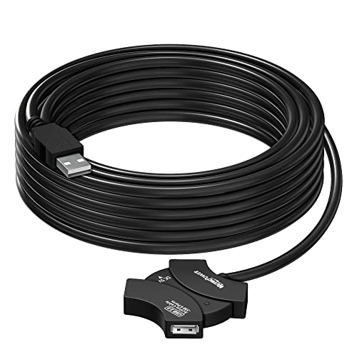 Mutecpower - 33 ft USB 2.0 Active Extension Cable with 4-Port Hub, Black