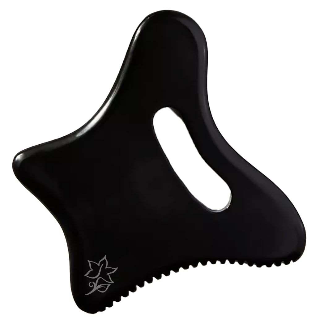 IVY Skin Full Body Gua Sha Tool and Facial Massage Tools, Bian Stone Handle Guasha Scraping for Back, Neck, Face, Legs, and Stomach Massager for Lymphatic Drainage & Cellulite (Black, Large) - Medaid International