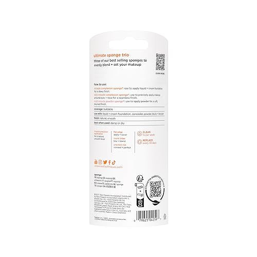 Real Techniques Ultimate Makeup Sponge Trio, Makeup Blending Sponges, For Liquid, Cream, & Powder Products, Powder & Foundation Sponges, Mini Makeup Sponge, Latex-Free Foam, Travel-Friendly, 3 Count - Medaid International