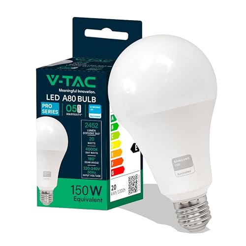 V-TAC - LED Light Bulb A80 20W, 2452 Lumen, Energy Efficient, 4000K Neutral White