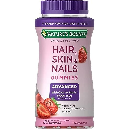 Nature's Bounty Optimal Solutions Advanced Hair, Skin, Nails, 2X Biotin, 200 Strawberry Gummies - Medaid International