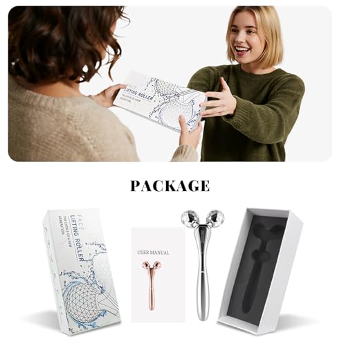 3D Facial Massager Rollers Lifting Massager, Skin Care Face Body Massager Firming Tools for Body Relaxation Massage, Kneading, Body Slimming and V-shaped Face Lift, Anti-Wrinkle (Silvery White) - Medaid International