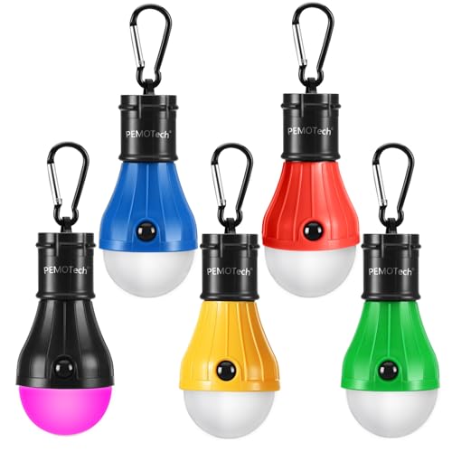 Pemotech - 5 Pcs Tent Lights, 4 LED & 1 RGB, Adjustable Colors, Portable Battery