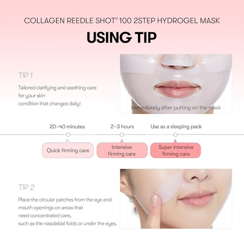 VT COSMETICS Collagen Reedle Shot 100 2-Step Hydrogel Mask(34.5gx4ea), Intensive Firming, Exosome 500Da Collagen, Fine Lines, Overnight Melting Mask, Korean Facial Mask, Pink Collagen - Medaid International