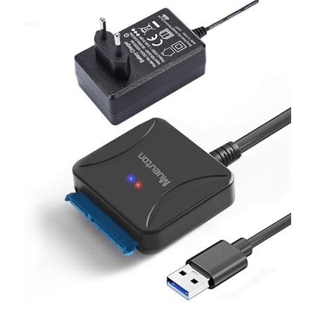 Mueuton - USB 3.0 to SATA III Adapter for 2.5"/3.5" HDD/SSD with Power Supply