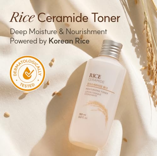 The Face Shop Rice Ceramide Moisturizing Toner - Rice Extract Rice Toner for Face - Strengthens Skin Barrier - Hydrating Targets Dryness - Lightweight Face Moisturizer - Glow Essence Korean Skin Care - Medaid International