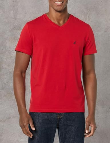 Nautica Men's Short Sleeve Solid Slim Fit V-Neck T-Shirt, Red, X-Large - Medaid International