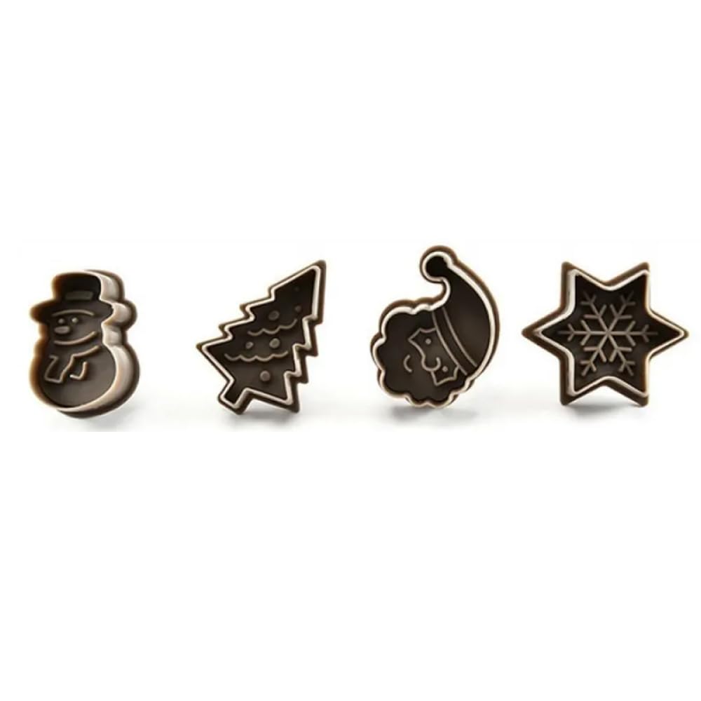 4pcs Christmas Cookie Stamps – Festive Baking Molds with Snowman, Snowflake, Christmas Tree & Santa Claus Pattern - Medaid International