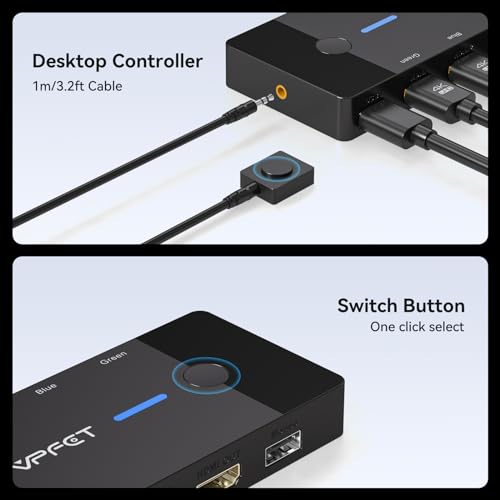 Ailvlvng - HDMI KVM Switch 2 Ports for 2 PCs, 4K@60Hz, Plug and Play