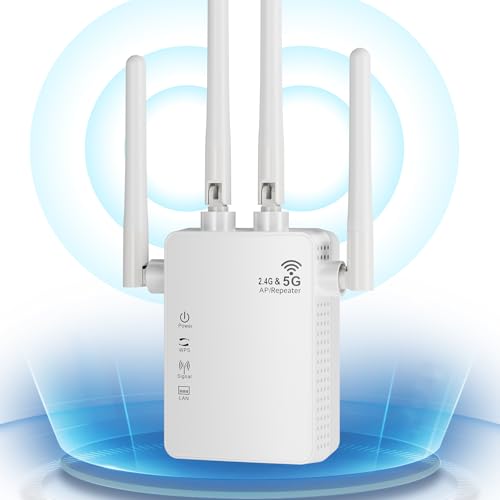Jicicuxi - Dual Band 1200 Mbps WIFI Extender with 4 Antennas & Ethernet Port