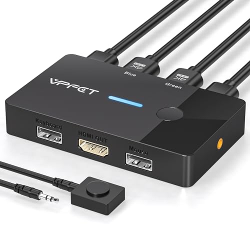 Ailvlvng - HDMI KVM Switch 2 Ports for 2 PCs, 4K@60Hz, Plug and Play