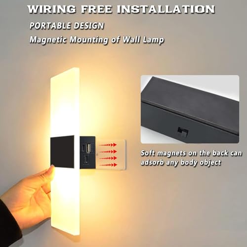 Vomi - Battery Operated Wall Sconce Lights, USB Rechargeable, Touch Control, Set of 2