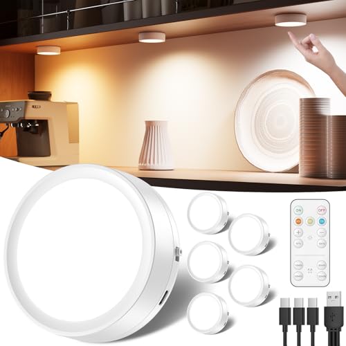 Tedmos - Rechargeable Puck Lights with Remote, 2400mAh Battery, USB LED