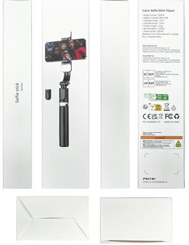 Selfie Stick Tripod with Light, 45'' Selfie Stick with Wireless Remote, Portable Phone Tripod Compatible with iPhone 16/15 Pro Max/15/14 Pro/14/13, Samsung S22/ S23 Ultra/Android Smartphone - Medaid International