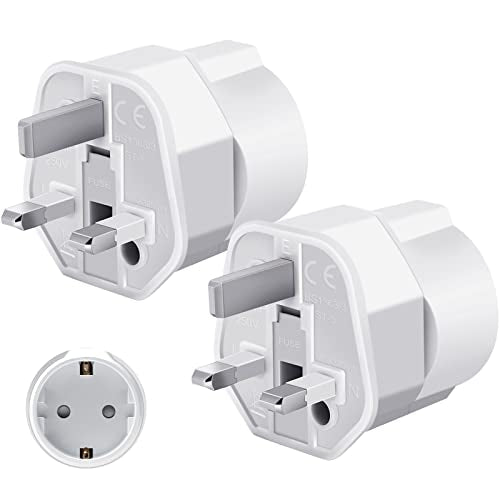 Tishow - 2 Pack UK Travel Adapter with Type G Plug, Compact Design, Universal Compatibility
