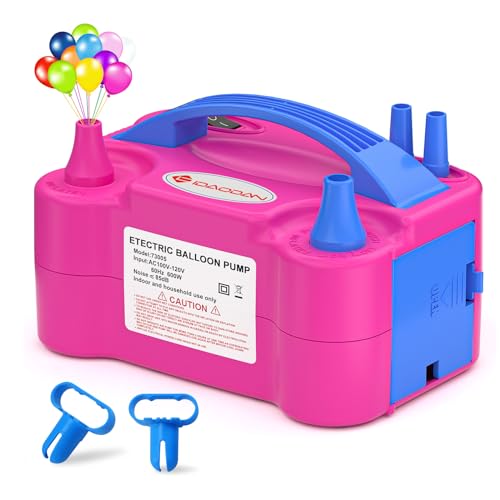IDAODAN Electric Balloon Pump, Portable Electric Balloon Blower Machine Balloon Air Pump Dual Nozzle Rose Red 110V 600W Balloon Inflator for Party Decorations|B0DTT52MDK